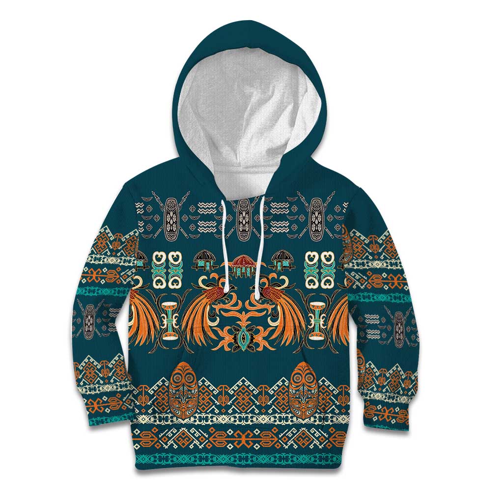 Dark Cyan Blue Batik Papua-inspired Pattern Kid Hoodie LT9 Hoodie Blue - Polynesian Pride