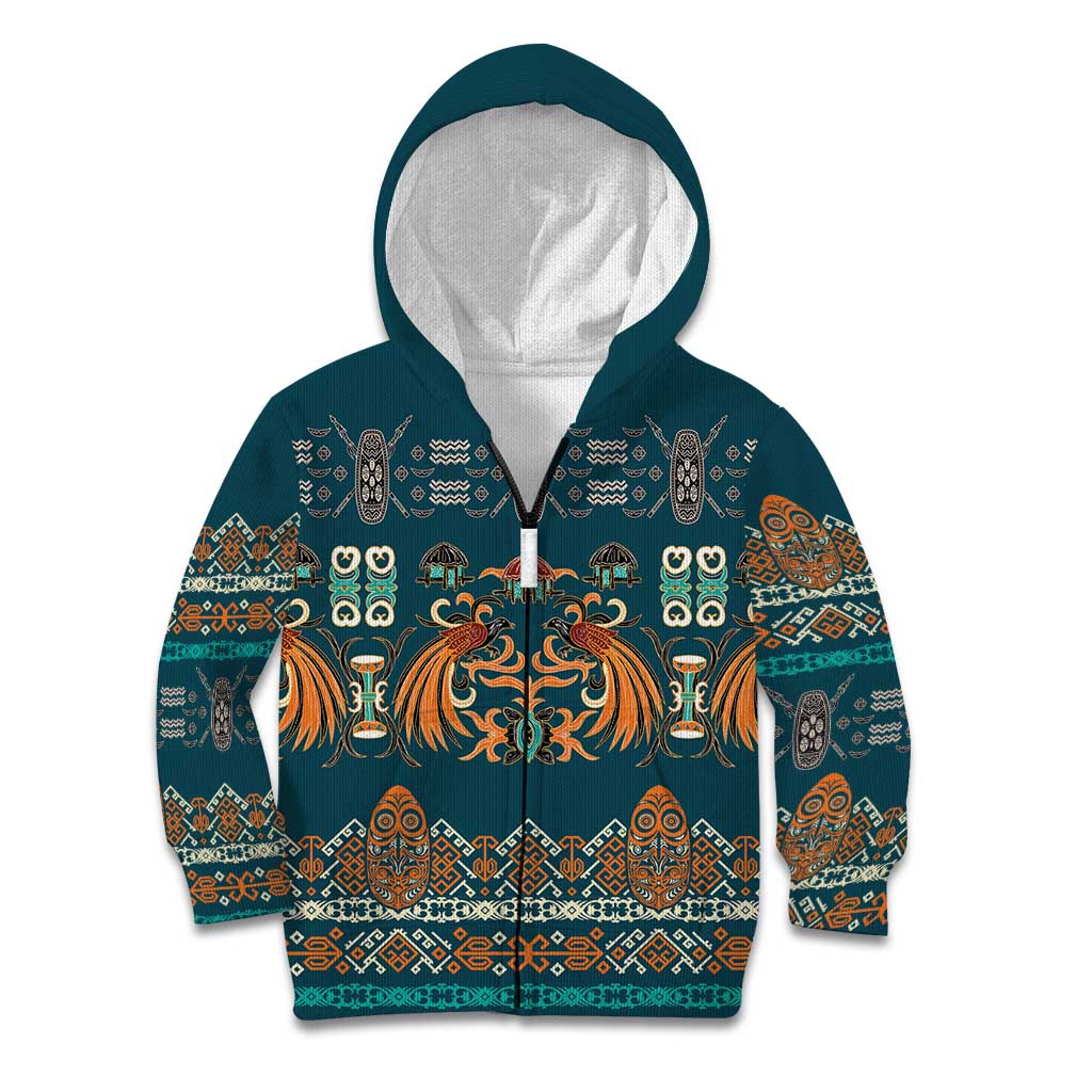 Dark Cyan Blue Batik Papua-inspired Pattern Kid Hoodie LT9 Zip Hoodie Blue - Polynesian Pride