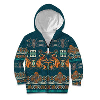 Dark Cyan Blue Batik Papua-inspired Pattern Kid Hoodie LT9 Zip Hoodie Blue - Polynesian Pride