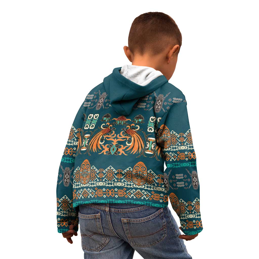 Dark Cyan Blue Batik Papua-inspired Pattern Kid Hoodie LT9 - Polynesian Pride