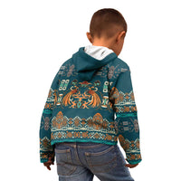 Dark Cyan Blue Batik Papua-inspired Pattern Kid Hoodie LT9 - Polynesian Pride