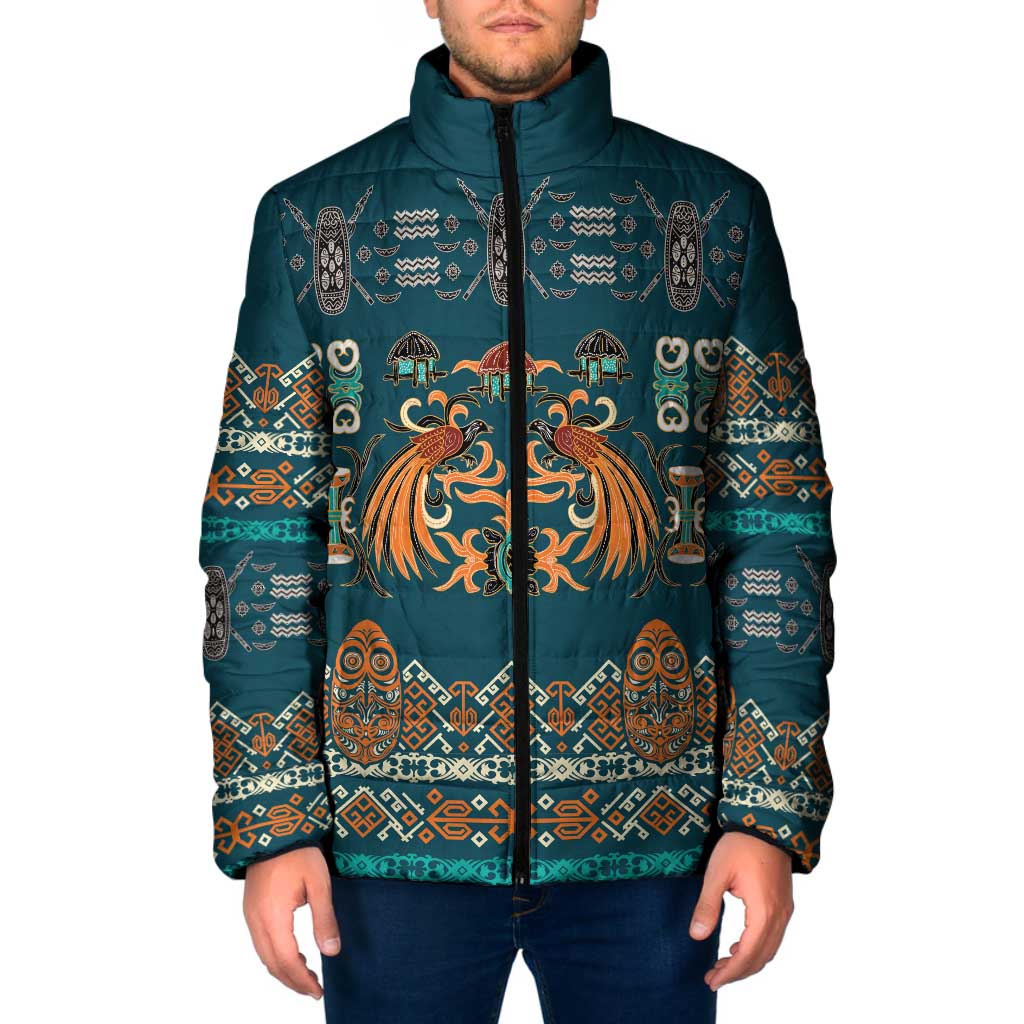 Dark Cyan Blue Batik Papua-inspired Pattern Padded Jacket - Polynesian Pride