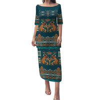 Dark Cyan Blue Batik Papua-inspired Pattern Puletasi - Polynesian Pride