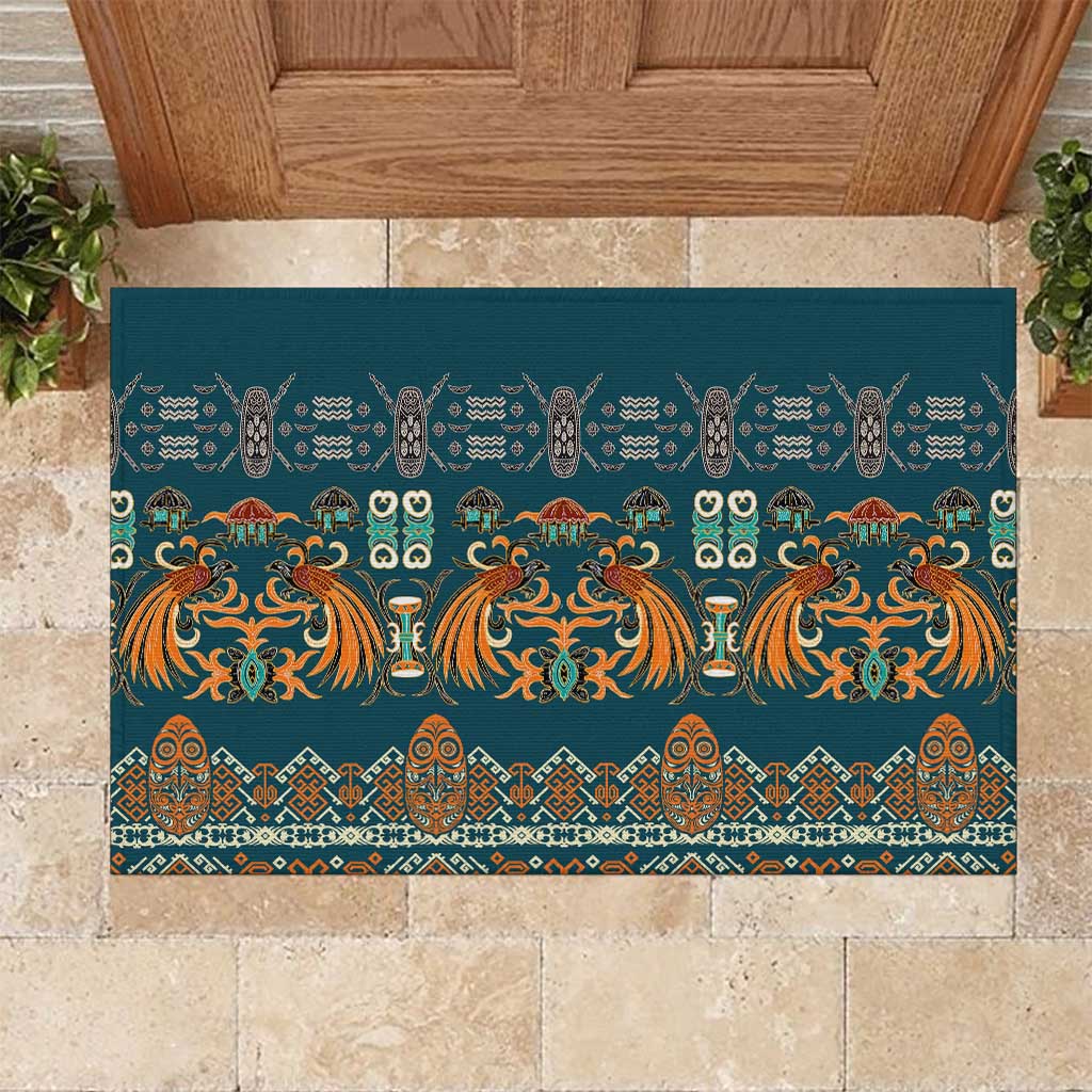 Dark Cyan Blue Batik Papua-inspired Pattern Rubber Doormat - Polynesian Pride