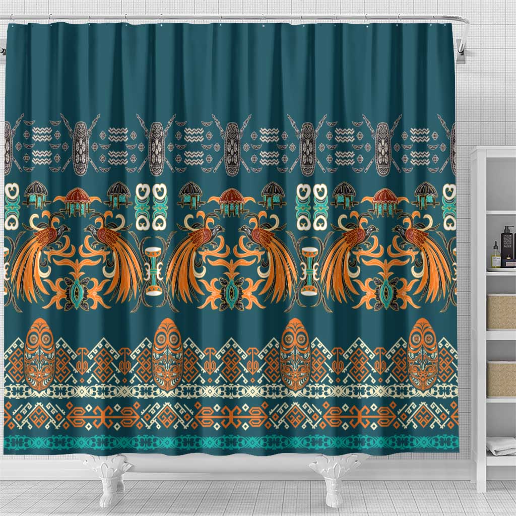 Dark Cyan Blue Batik Papua-inspired Pattern Shower Curtain - Polynesian Pride