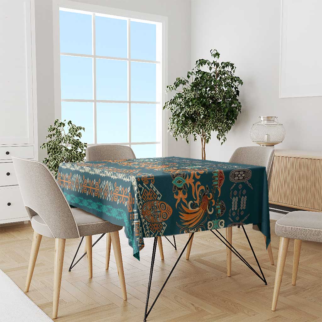 Dark Cyan Blue Batik Papua-inspired Pattern Tablecloth - Polynesian Pride