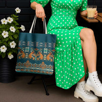 Dark Cyan Blue Batik Papua-inspired Pattern Tote Bag - Polynesian Pride