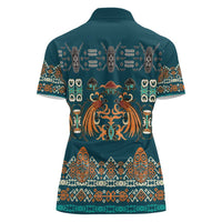 Dark Cyan Blue Batik Papua-inspired Pattern Women Polo Shirt - Polynesian Pride