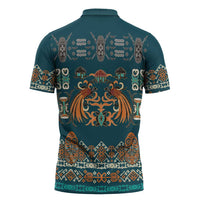 Dark Cyan Blue Batik Papua-inspired Pattern Zipper Polo Shirt - Polynesian Pride