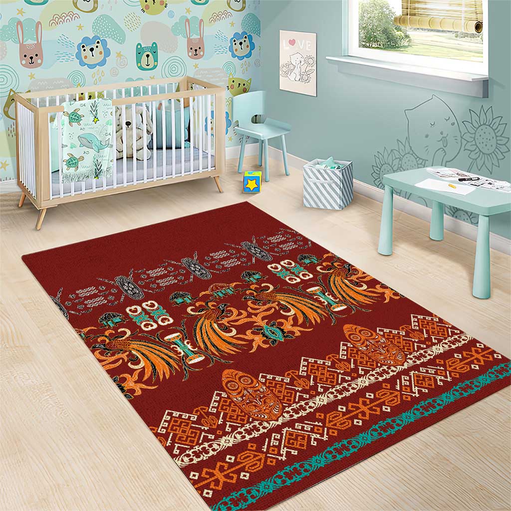 Oxblood Batik Papua-inspired Pattern Area Rug - Polynesian Pride