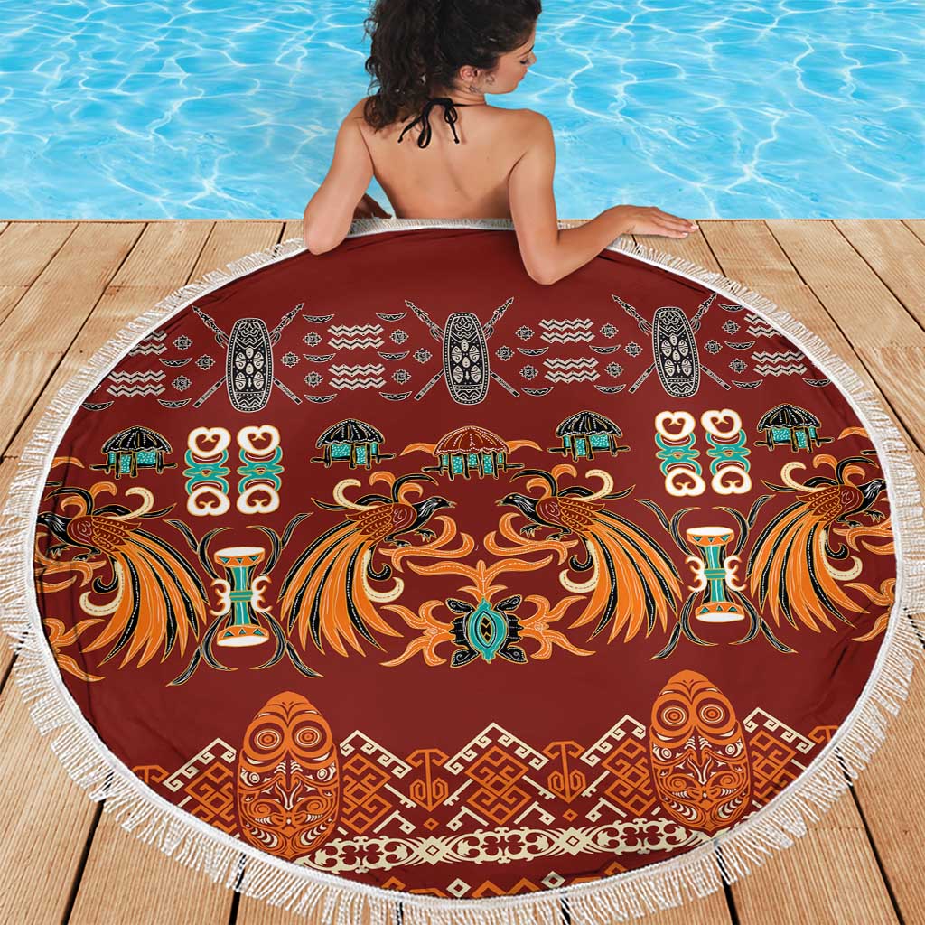 Oxblood Batik Papua-inspired Pattern Beach Blanket - Polynesian Pride