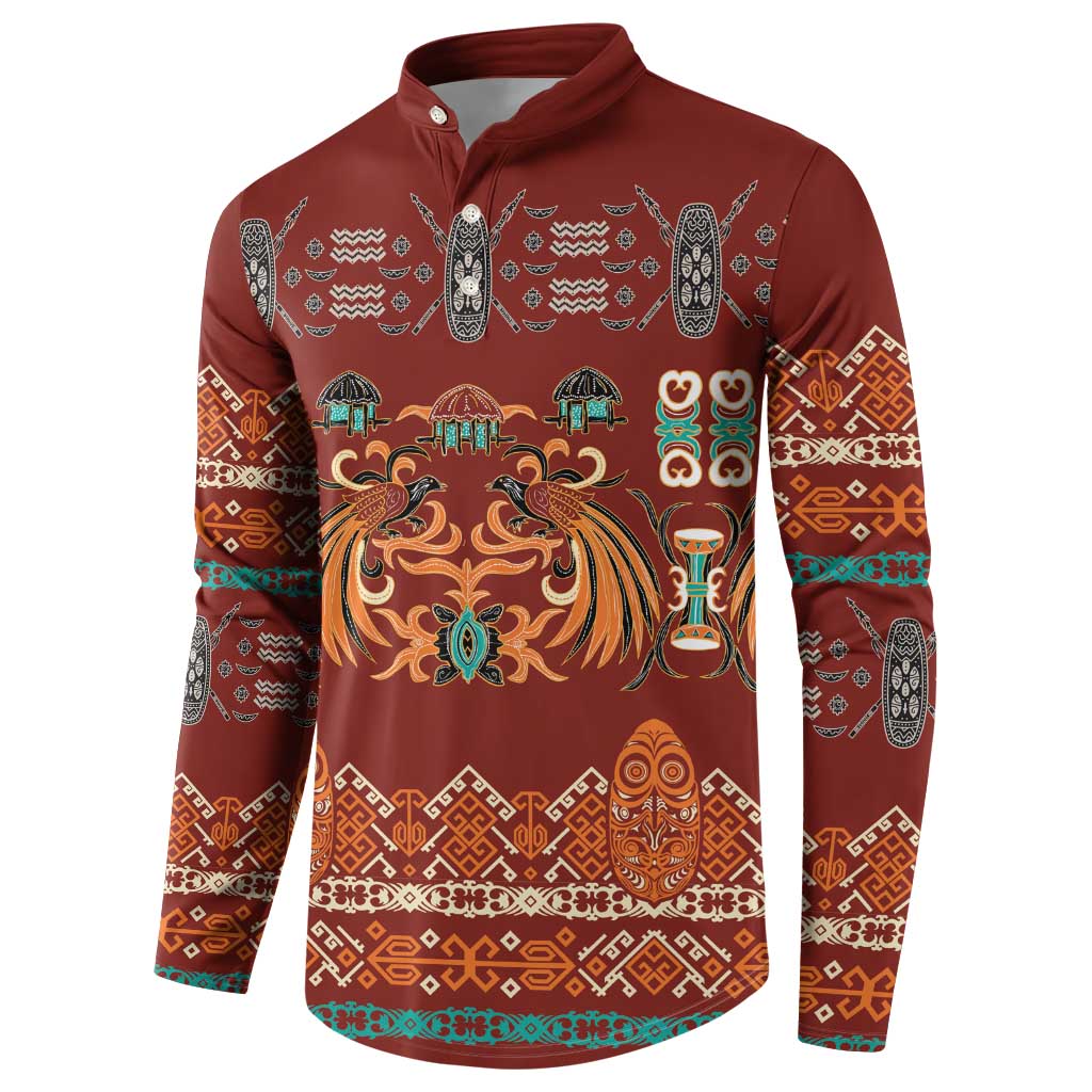 Oxblood Batik Papua-inspired Pattern Button Sweatshirt - Polynesian Pride
