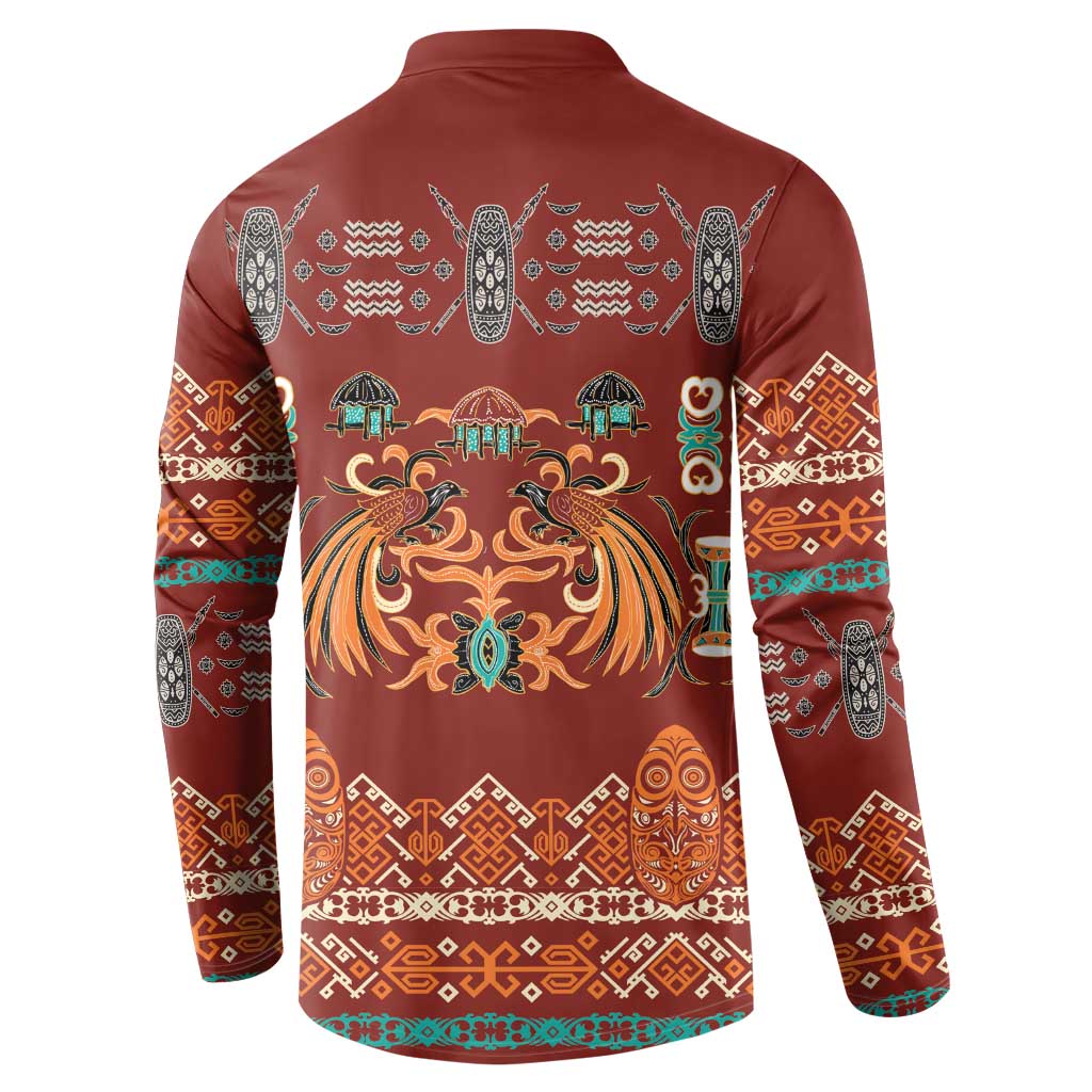Oxblood Batik Papua-inspired Pattern Button Sweatshirt - Polynesian Pride