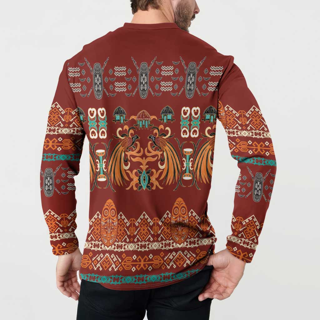 Oxblood Batik Papua-inspired Pattern Button Sweatshirt - Polynesian Pride