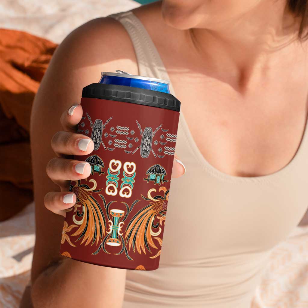 Oxblood Batik Papua-inspired Pattern 4 in 1 Can Cooler Tumbler - Polynesian Pride