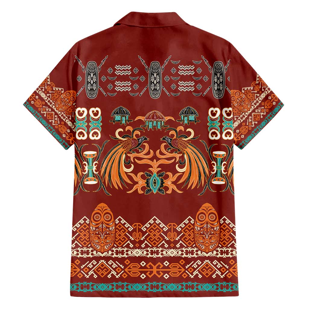 Oxblood Batik Papua-inspired Pattern Family Matching Long Sleeve Bodycon Dress and Hawaiian Shirt LT9 - Polynesian Pride