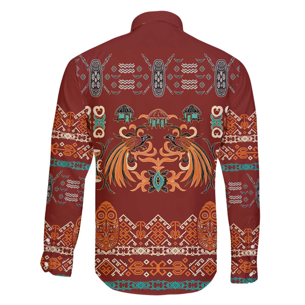 Oxblood Batik Papua-inspired Pattern Family Matching Long Sleeve Bodycon Dress and Hawaiian Shirt LT9 - Polynesian Pride