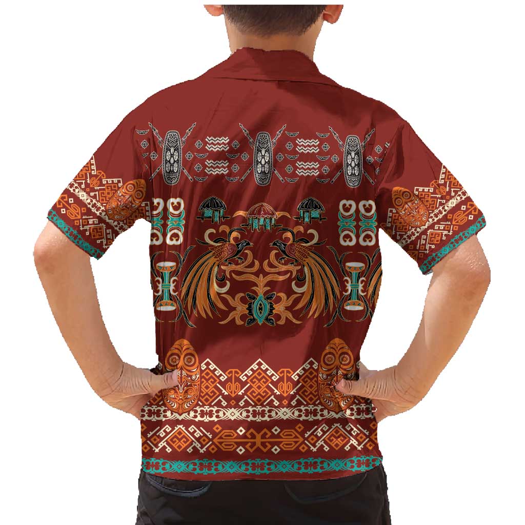 Oxblood Batik Papua-inspired Pattern Family Matching Mermaid Dress and Hawaiian Shirt LT9 - Polynesian Pride