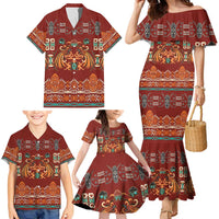 Oxblood Batik Papua-inspired Pattern Family Matching Mermaid Dress and Hawaiian Shirt LT9 - Polynesian Pride