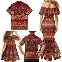 Oxblood Batik Papua-inspired Pattern Family Matching Mermaid Dress and Hawaiian Shirt LT9 - Polynesian Pride