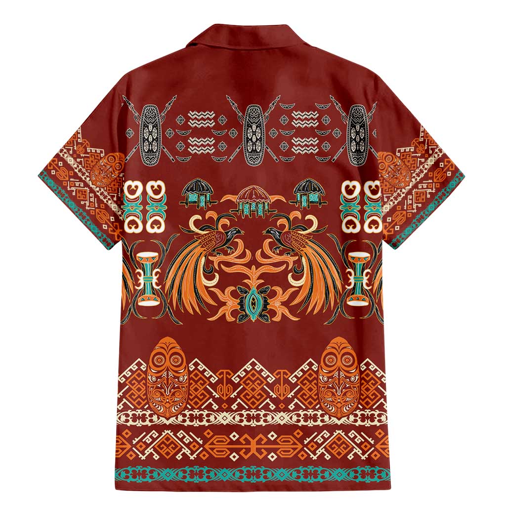 Oxblood Batik Papua-inspired Pattern Family Matching Mermaid Dress and Hawaiian Shirt LT9 - Polynesian Pride