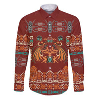 Oxblood Batik Papua-inspired Pattern Family Matching Mermaid Dress and Hawaiian Shirt LT9 Dad's Shirt - Long Sleeve Red - Polynesian Pride