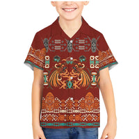 Oxblood Batik Papua-inspired Pattern Family Matching Mermaid Dress and Hawaiian Shirt LT9 Son's Shirt Red - Polynesian Pride