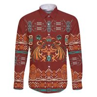 Oxblood Batik Papua-inspired Pattern Family Matching Off The Shoulder Long Sleeve Dress and Hawaiian Shirt LT9 Dad's Shirt - Long Sleeve Red - Polynesian Pride