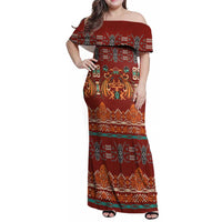 Oxblood Batik Papua-inspired Pattern Family Matching Off Shoulder Maxi Dress and Hawaiian Shirt LT9 Mom's Dress Red - Polynesian Pride