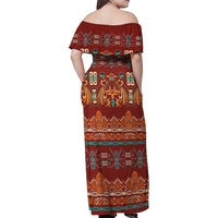 Oxblood Batik Papua-inspired Pattern Family Matching Off Shoulder Maxi Dress and Hawaiian Shirt LT9 - Polynesian Pride