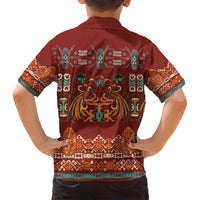 Oxblood Batik Papua-inspired Pattern Family Matching Off Shoulder Short Dress and Hawaiian Shirt LT9 - Polynesian Pride