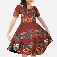 Oxblood Batik Papua-inspired Pattern Family Matching Tank Maxi Dress and Hawaiian Shirt LT9 Daughter's Dress Red - Polynesian Pride