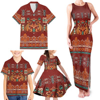 Oxblood Batik Papua-inspired Pattern Family Matching Tank Maxi Dress and Hawaiian Shirt LT9 - Polynesian Pride