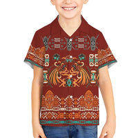 Oxblood Batik Papua-inspired Pattern Family Matching Tank Maxi Dress and Hawaiian Shirt LT9 Son's Shirt Red - Polynesian Pride