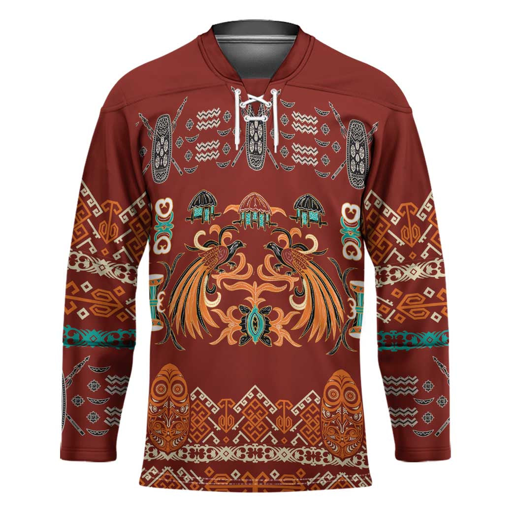 Oxblood Batik Papua-inspired Pattern Hockey Jersey - Polynesian Pride