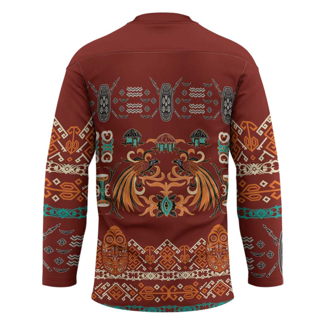 Oxblood Batik Papua-inspired Pattern Hockey Jersey - Polynesian Pride