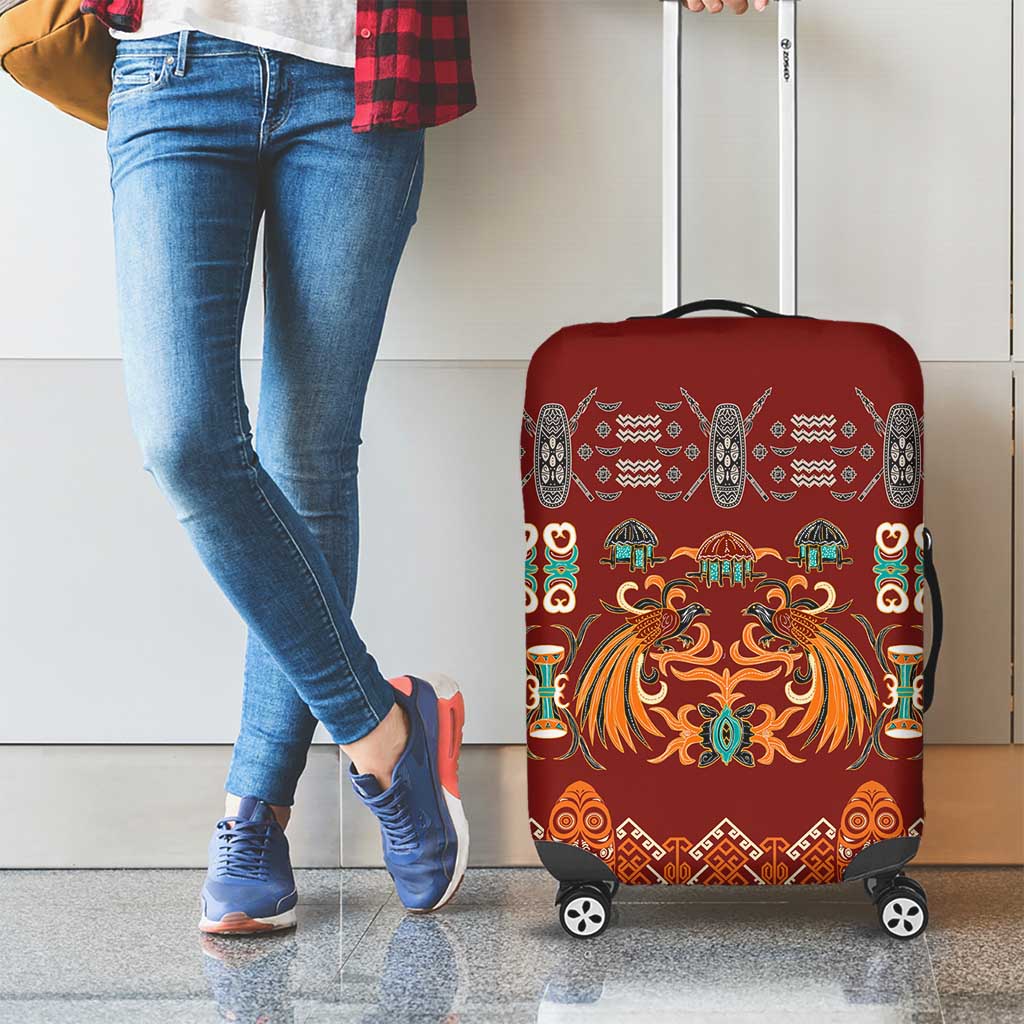 Oxblood Batik Papua-inspired Pattern Luggage Cover - Polynesian Pride