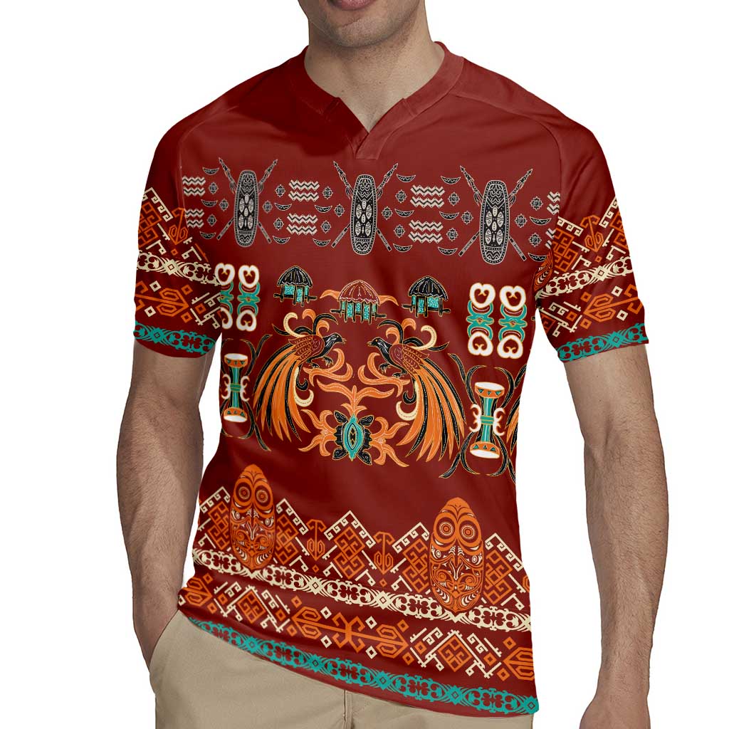 Oxblood Batik Papua-inspired Pattern Rugby Jersey - Polynesian Pride