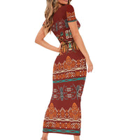 Oxblood Batik Papua-inspired Pattern Short Sleeve Bodycon Dress - Polynesian Pride