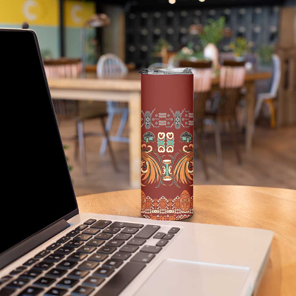 Oxblood Batik Papua-inspired Pattern Skinny Tumbler - Polynesian Pride