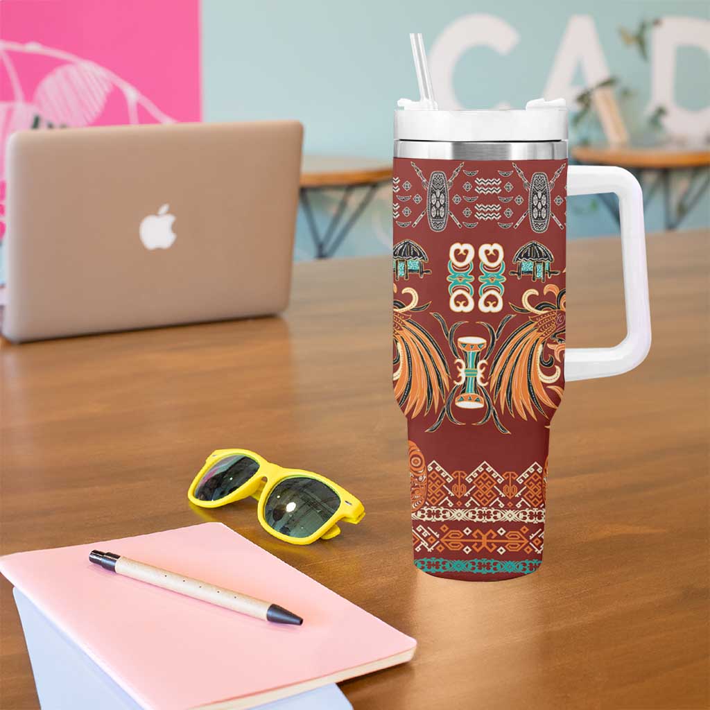 Oxblood Batik Papua-inspired Pattern Tumbler With Handle - Polynesian Pride