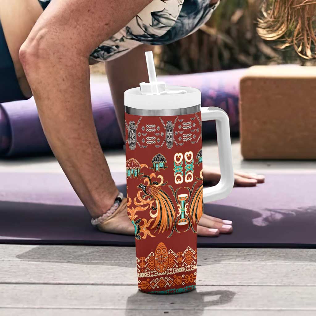 Oxblood Batik Papua-inspired Pattern Tumbler With Handle - Polynesian Pride