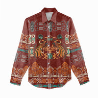 Oxblood Batik Papua-inspired Pattern Women Casual Shirt LT9 - Polynesian Pride