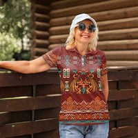 Oxblood Batik Papua-inspired Pattern Women Polo Shirt - Polynesian Pride