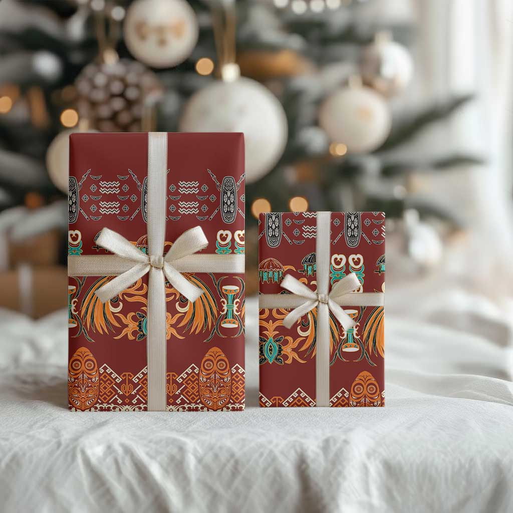 Oxblood Batik Papua-inspired Pattern Wrapping Paper - Polynesian Pride