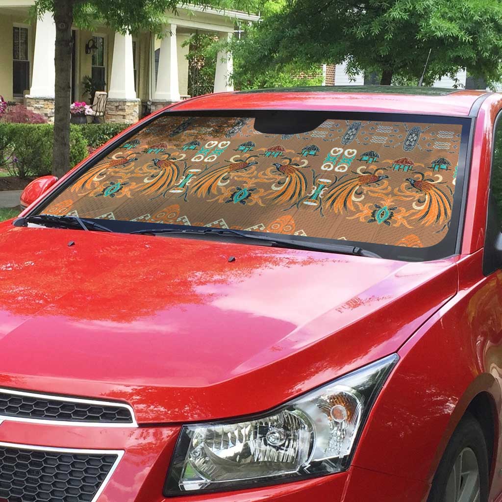 Terracotta Batik Papua-inspired Pattern Auto Sun Shade - Polynesian Pride