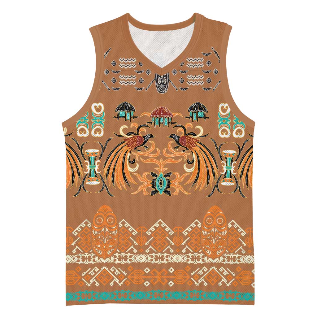 Terracotta Batik Papua-inspired Pattern Basketball Jersey - Polynesian Pride