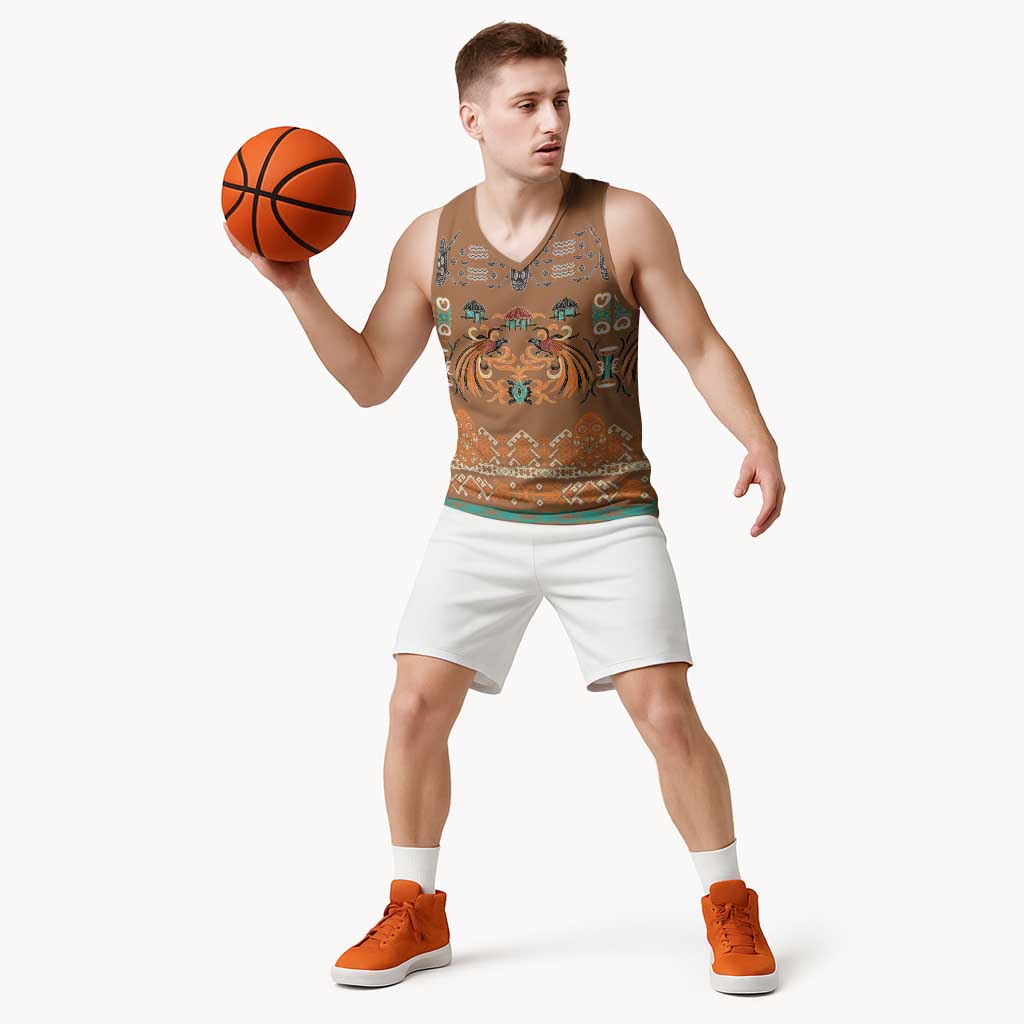 Terracotta Batik Papua-inspired Pattern Basketball Jersey - Polynesian Pride