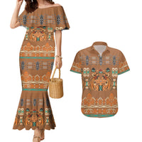 Terracotta Batik Papua-inspired Pattern Couples Matching Mermaid Dress and Hawaiian Shirt LT9 Gold - Polynesian Pride
