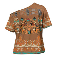 Terracotta Batik Papua-inspired Pattern Cross Shoulder Shirt - Polynesian Pride